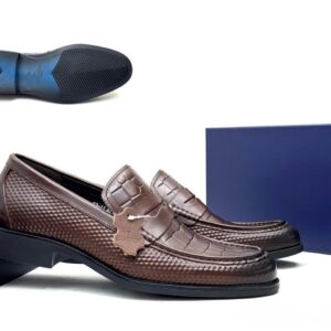 Coffee Brown Crocodile Style Official Men Shoes