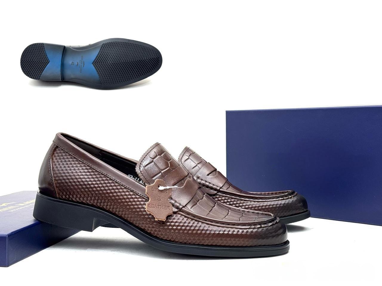 Coffee Brown Crocodile Style Official Men Shoes