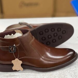 Men's Classic Brown Leather Ankle Chelsea Boots with Side Buckle