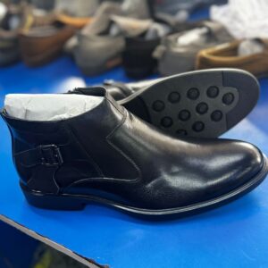 Men's Classic Black Leather Ankle Chelsea Boots with Side Buckle